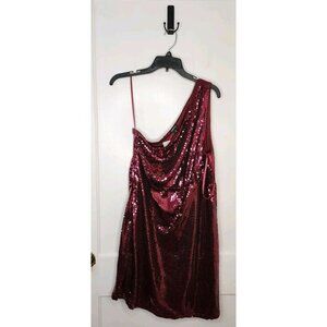 Torrid Wine Red Mini Stretch Sequin Shirred One Shoulder Dress Size 12 NWT